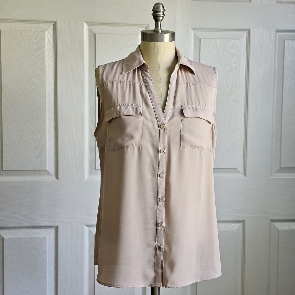 New York & Company Beige Sleeveless Blouse
